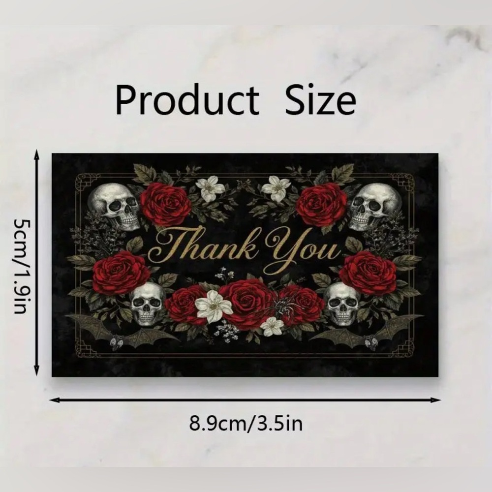 PRICE IS FIRM - Set of 25 Elegant Goth Black & Red Rose Skull ‘Thank You’ Card - Picture 3 of 3